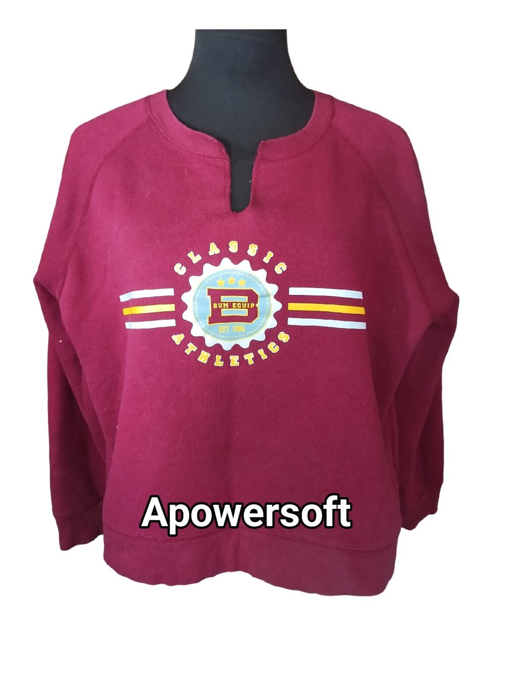 B.U.M. Equipment M Vintage 90s Burgundy Notched Neck Sweatshirt - Picture 2 of 6